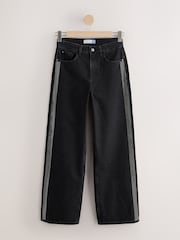Black Embellished Side Stripe Wide Leg Denim Jeans - Image 6 of 9