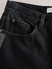 Black Embellished Side Stripe Wide Leg Denim Jeans - Image 9 of 9