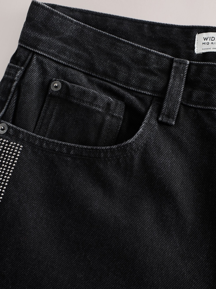 Black Embellished Side Stripe Wide Leg Denim Jeans - Image 9 of 9 Black Embellished Side Stripe Wide Leg Denim Jeans - Image 9 of 9