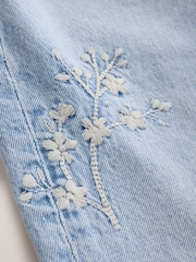 Light Blue White Floral Embroidery - Բարձրահարկ քաղաքային ուղիղ ոտքով իսկական ջինսեր - Պատկեր 8 9-ից