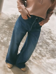 self. Dark Blue Mid Rise Wide Leg Jeans - Image 3 of 8