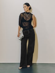 Black High Rise Lace Wide Leg Jeans - Image 1 of 9