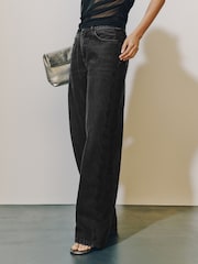 Black High Rise Lace Wide Leg Jeans - Image 3 of 9