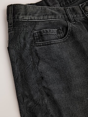 Black High Rise Lace Wide Leg Jeans - Image 8 of 9