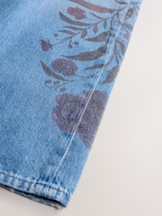 Mid Blue Floral Print - Maong na Malalapad ang Paa - Larawan 7 ng 7