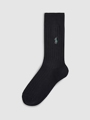 Polo Ralph Lauren Black Ribbed Cotton Blend Crew Socks 3 Pack - Image 2 of 2