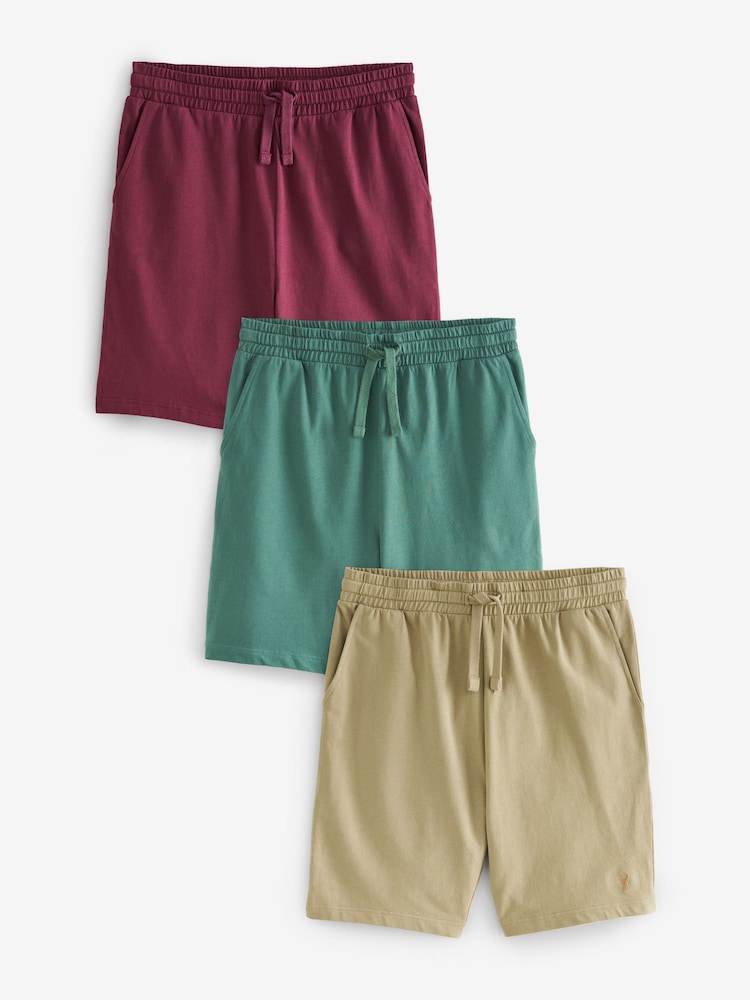 Red/Green/Tan Lightweight 100% Cotton Shorts 3 Pack - Image 1 of 13