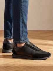 Jones Bootmaker Black Salvi Wide Fit Leather Trainers - Image 1 of 6