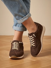 Marrón - Jones Bootmaker Alenya Suede Leather Lace Up Trainers - Imagen 1 de 6