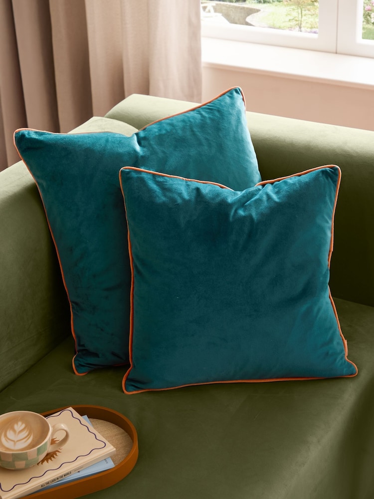 Furn Teal/Tiger Meridian Velvet 55cm X 55cm Cushion Cover - Image 2 of 5 Furn Teal/Tiger Meridian Velvet 55cm X 55cm Cushion Cover - Image 2 of 5
