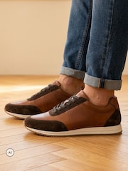 Jones Bootmaker Brown Salvi Wide Fit Leather Trainers - Image 1 of 6