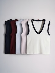 The Set 5 Pack Deep V-Neck Ribbed Vests Navy/Burgundy/Pink/Ecru - Image 1 of 8