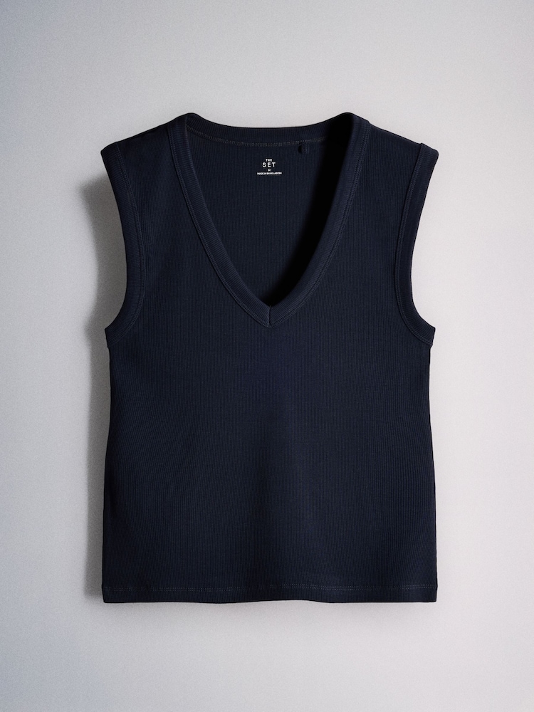 The Set 5 Pack Deep V-Neck Ribbed Vests Navy/Burgundy/Pink/Ecru - Image 2 of 8
