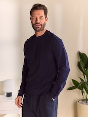 Navy Blue 100% Cotton Lightweight Crew Neck Sweatshirt - Image 1 of 8