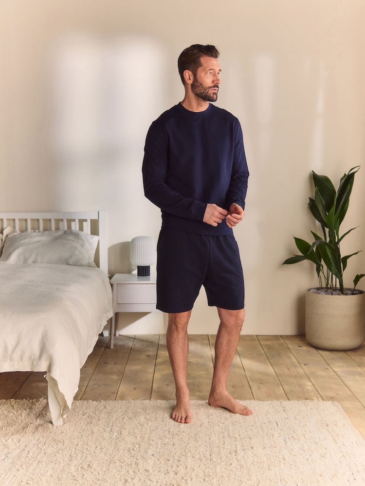 Navy Blue 100% Cotton Lightweight Crew Neck Sweatshirt - Image 2 of 8