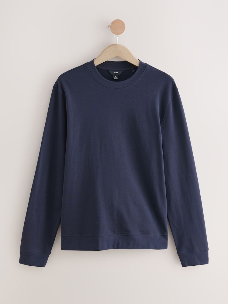 Bleu marine - Sweat-shirt léger Col rond % 100 - Image 5 of 7