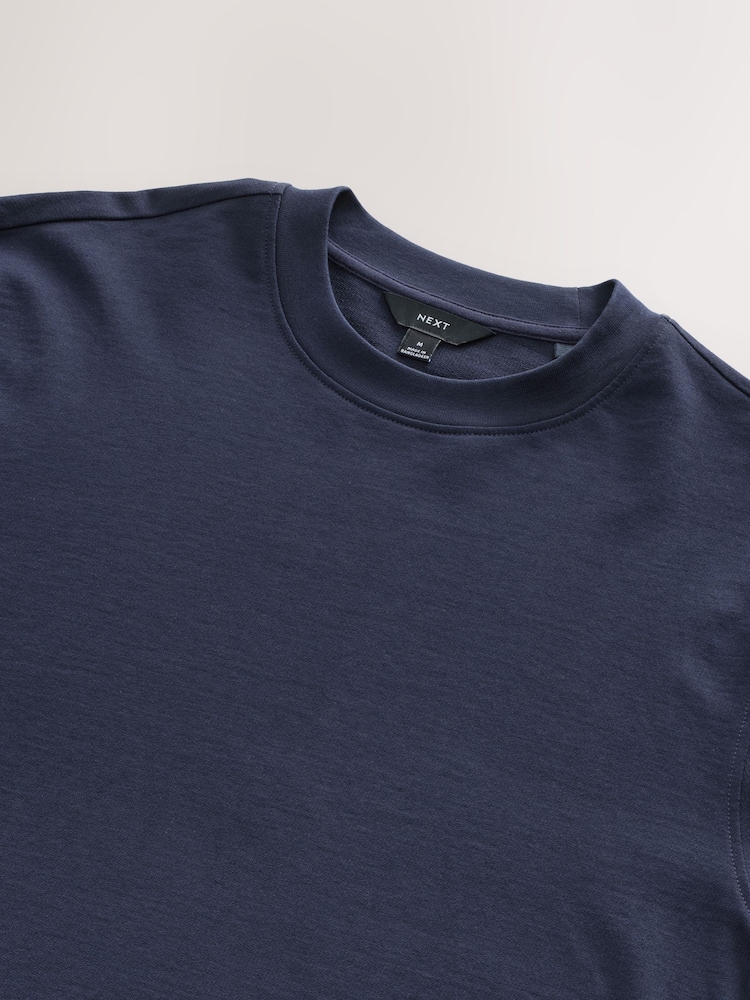 Navy Blue 100% Cotton Lightweight Crew Neck Sweatshirt - Image 7 of 7