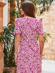 Sosandar Pink Sweetheart Neck Fluted Sleeve Dress - Image 2 of 5