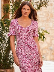 Sosandar Pink Sweetheart Neck Fluted Sleeve Dress - Image 4 of 5