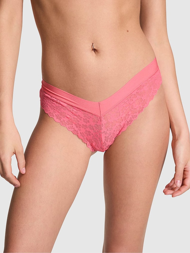 Victoria's Secret PINK Crazy For Coral Pink Thong No Show Lace Knickers - Image 1 of 3