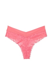 Victoria's Secret PINK Crazy For Coral Pink Thong No Show Lace Knickers - Image 3 of 3