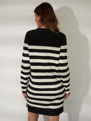Threadbare Black Knitted Striped Jumper Dress - Image 2 of 6
