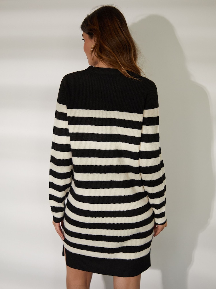 Threadbare Black Knitted Striped Jumper Dress - Image 2 of 6