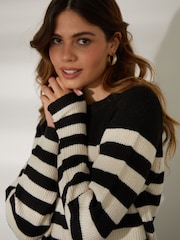 Threadbare Black Knitted Striped Jumper Dress - Image 6 of 6