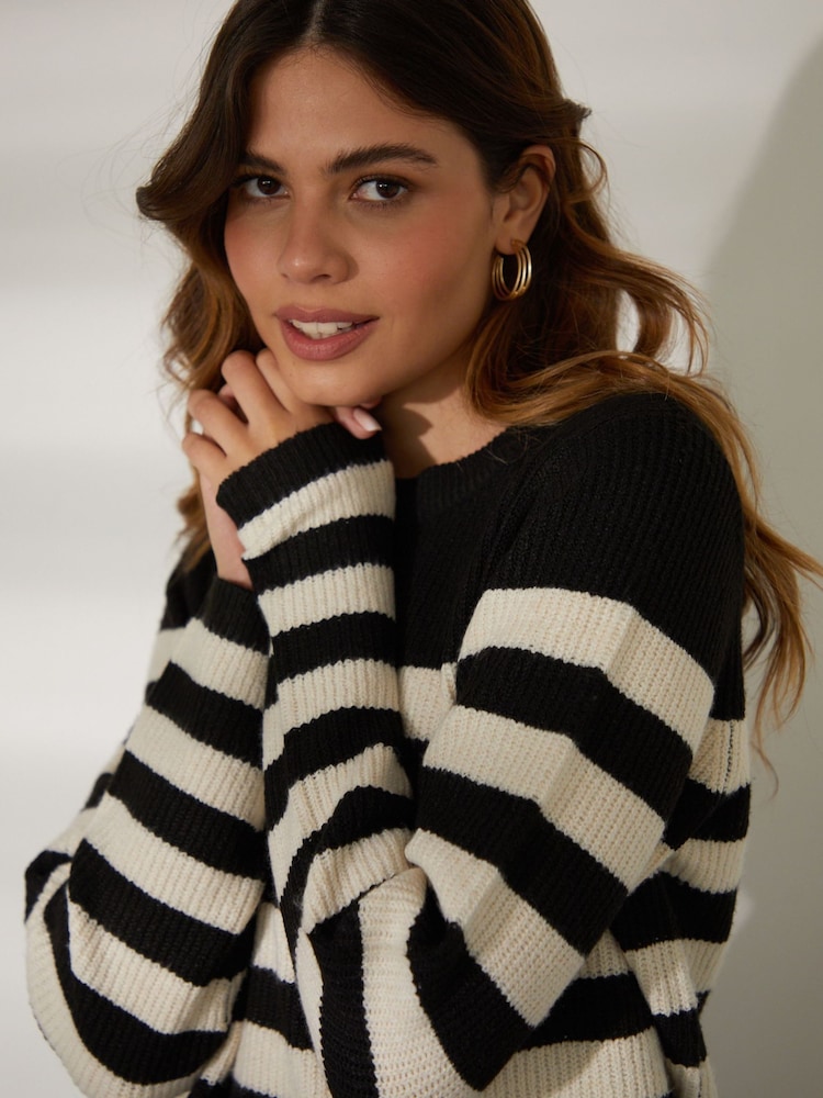Threadbare Black Knitted Striped Jumper Dress - Image 6 of 6
