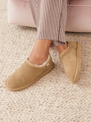 Chestnut Brown Suede Faux Fur Lined Shoot Slippers - Image 1 of 6