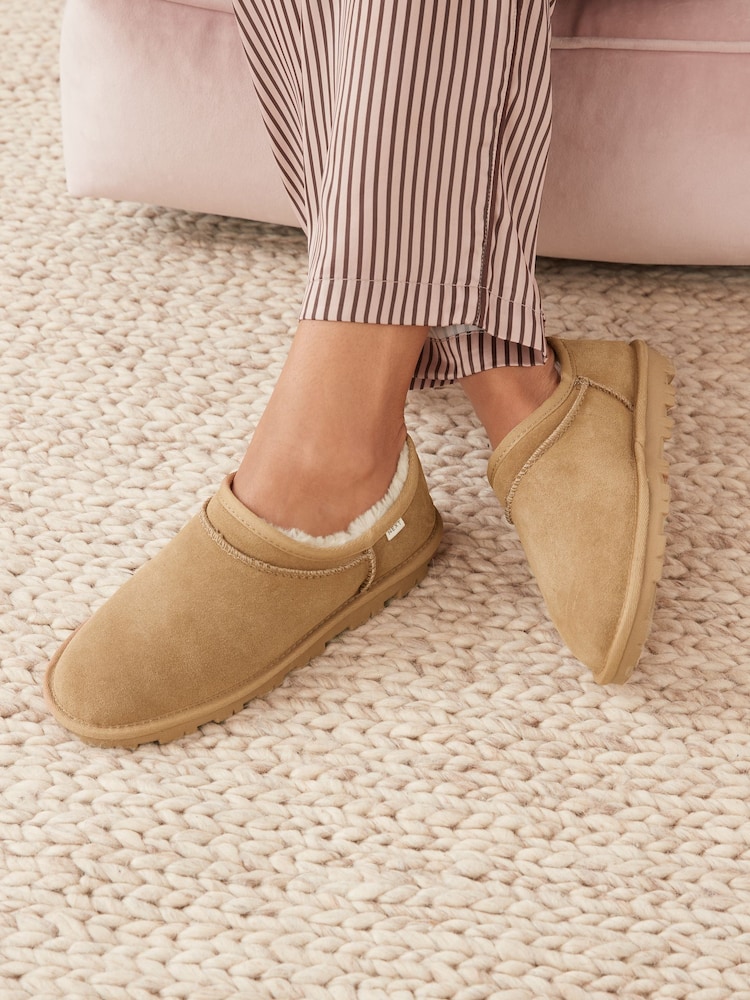Chestnut Brown Suede Faux Fur Lined Shoot Slippers - Image 1 of 6