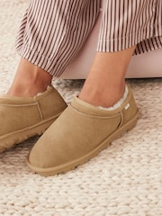 Chestnut Brown Suede Faux Fur Lined Shoot Slippers - Image 2 of 6