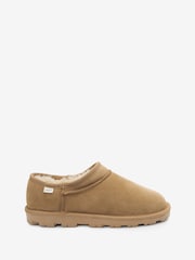 Chestnut Brown Suede Faux Fur Lined Shoot Slippers - Image 3 of 6