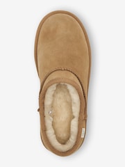 Chestnut Brown Suede Faux Fur Lined Shoot Slippers - Image 5 of 6