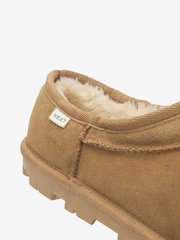Chestnut Brown Suede Faux Fur Lined Shoot Slippers - Image 6 of 6