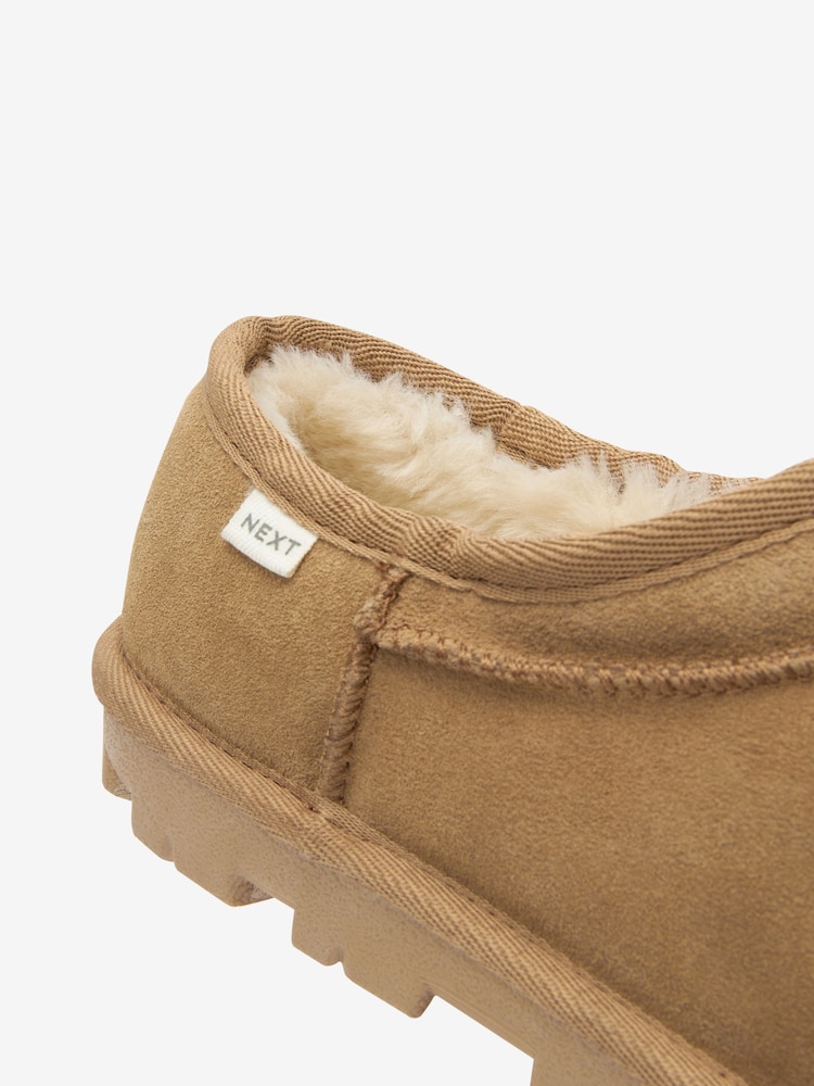 Chestnut Brown Suede Faux Fur Lined Shoot Slippers - Image 6 of 6