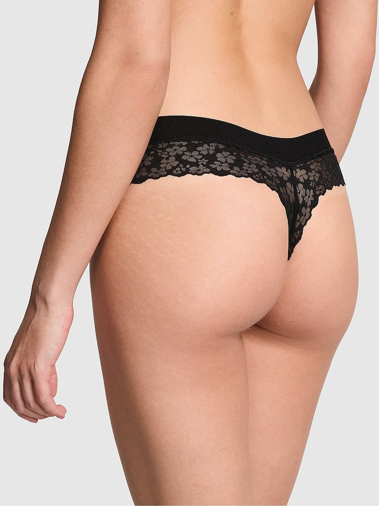 Victoria's Secret PINK Black Thong No Show Lace Knickers - Image 2 of 3