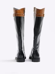 River Island Black Knee High Branded Strap Boots - Image 3 of 4