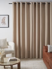 Natural Linen Look Lined Eyelet Curtains - Image 1 of 7