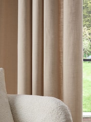 Natural Linen Look Lined Eyelet Curtains - Image 2 of 7