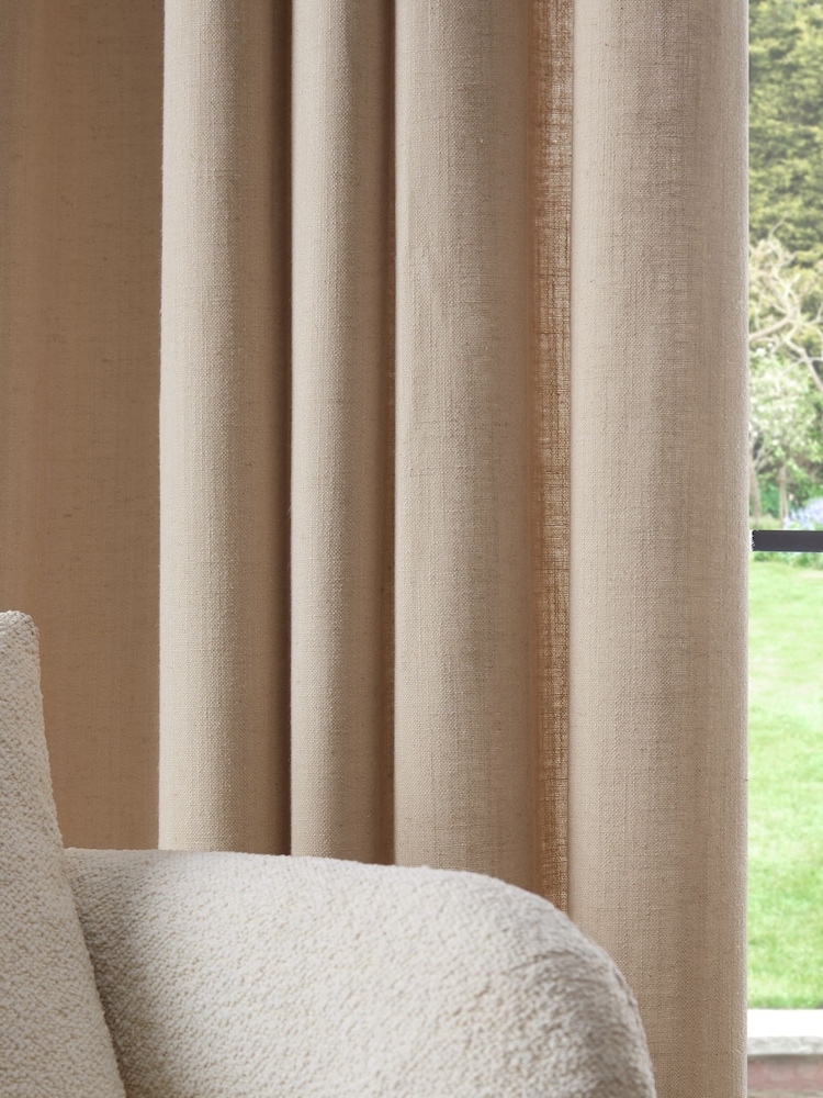 Natural Linen Look Lined Eyelet Curtains - Image 2 of 7
