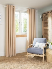 Natural Linen Look Lined Eyelet Curtains - Image 4 of 7