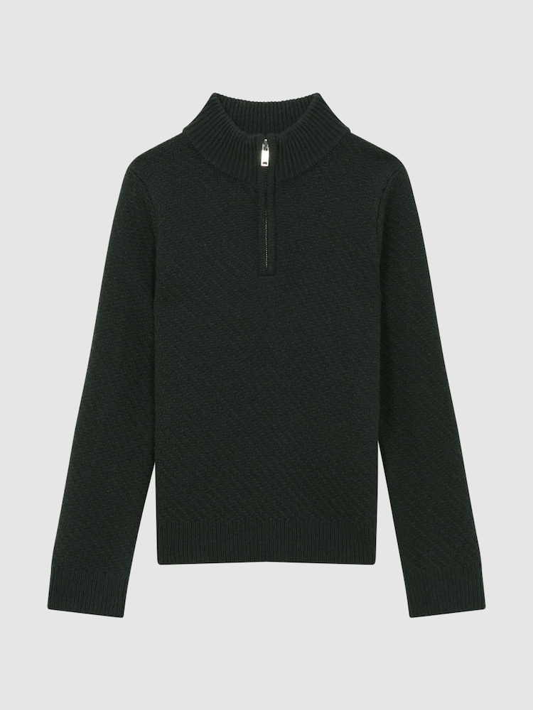 Reiss Forest Green Tempo Junior Slim Fit Knitted Half-Zip Funnel Neck Jumper - Image 2 of 5
