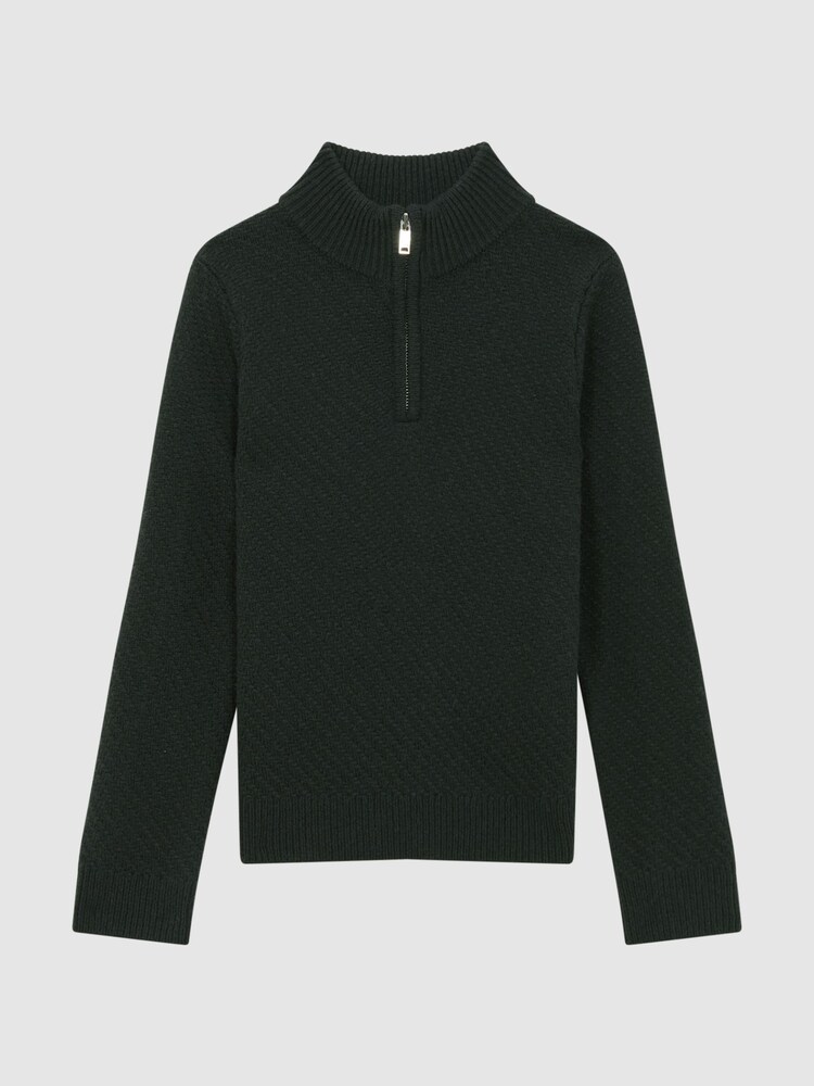 Reiss Forest Green Tempo Junior Slim Fit Knitted Half-Zip Funnel Neck Jumper - Image 2 of 5 Reiss Forest Green Tempo Junior Slim Fit Knitted Half-Zip Funnel Neck Jumper - Image 2 of 5