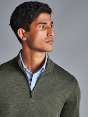 Charles Tyrwhitt Green Pure Merino Quarter Zip Jumper - Image 3 of 4