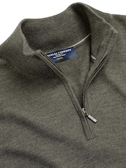 Charles Tyrwhitt Green Pure Merino Quarter Zip Jumper - Image 4 of 4