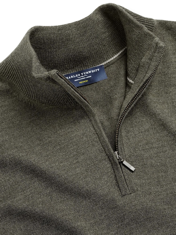 Charles Tyrwhitt Green Pure Merino Quarter Zip Jumper - Image 4 of 4