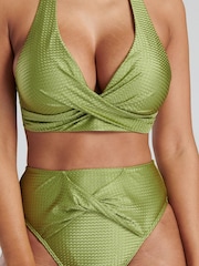 South Beach Green Twist Bikni Top And High Waist Briefs - Image 1 of 6