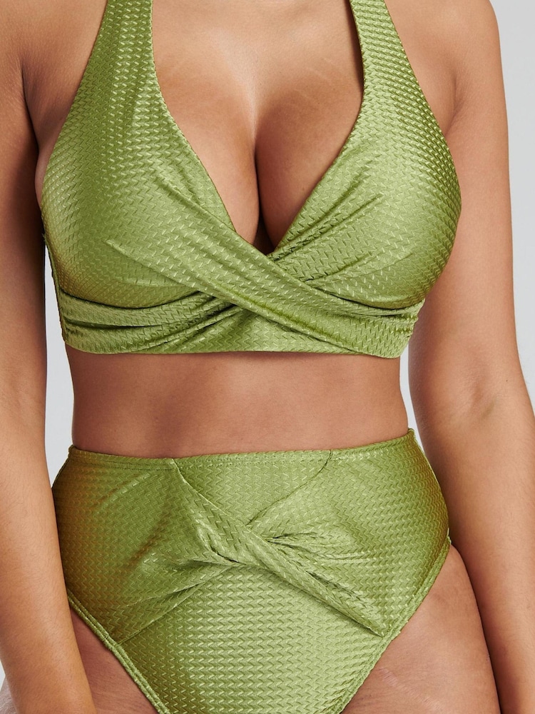 South Beach Green Twist Bikni Top And High Waist Briefs - Image 1 of 6