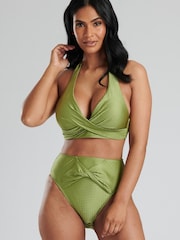 South Beach Green Twist Bikni Top And High Waist Briefs - Image 3 of 6